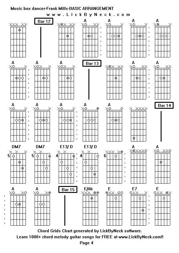 Chord Grids Chart of chord melody fingerstyle guitar song-Music box dancer-Frank Mills-BASIC ARRANGEMENT,generated by LickByNeck software.